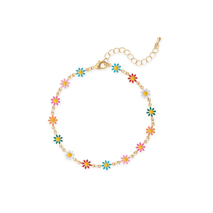 Multi-Color Enamel Flower Fashion Anklet - 3 Pack