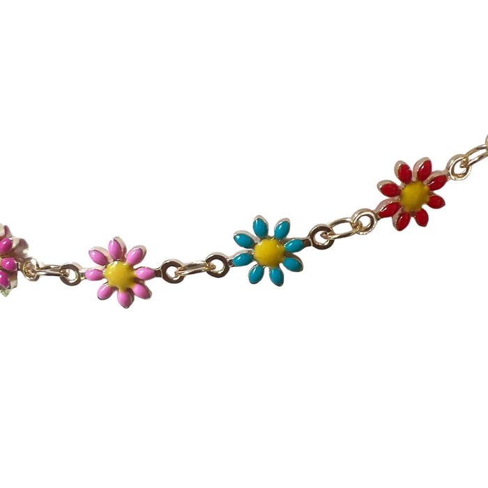 Multi-Color Enamel Flower Fashion Anklet - 3 Pack